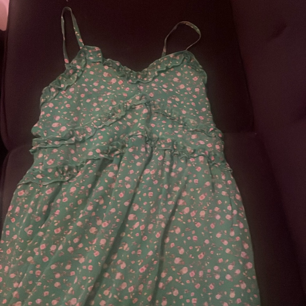 Green floral print dress